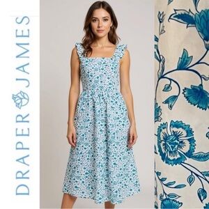 Draper James Blue White Floral Ruffle Smocked Midi Dress small